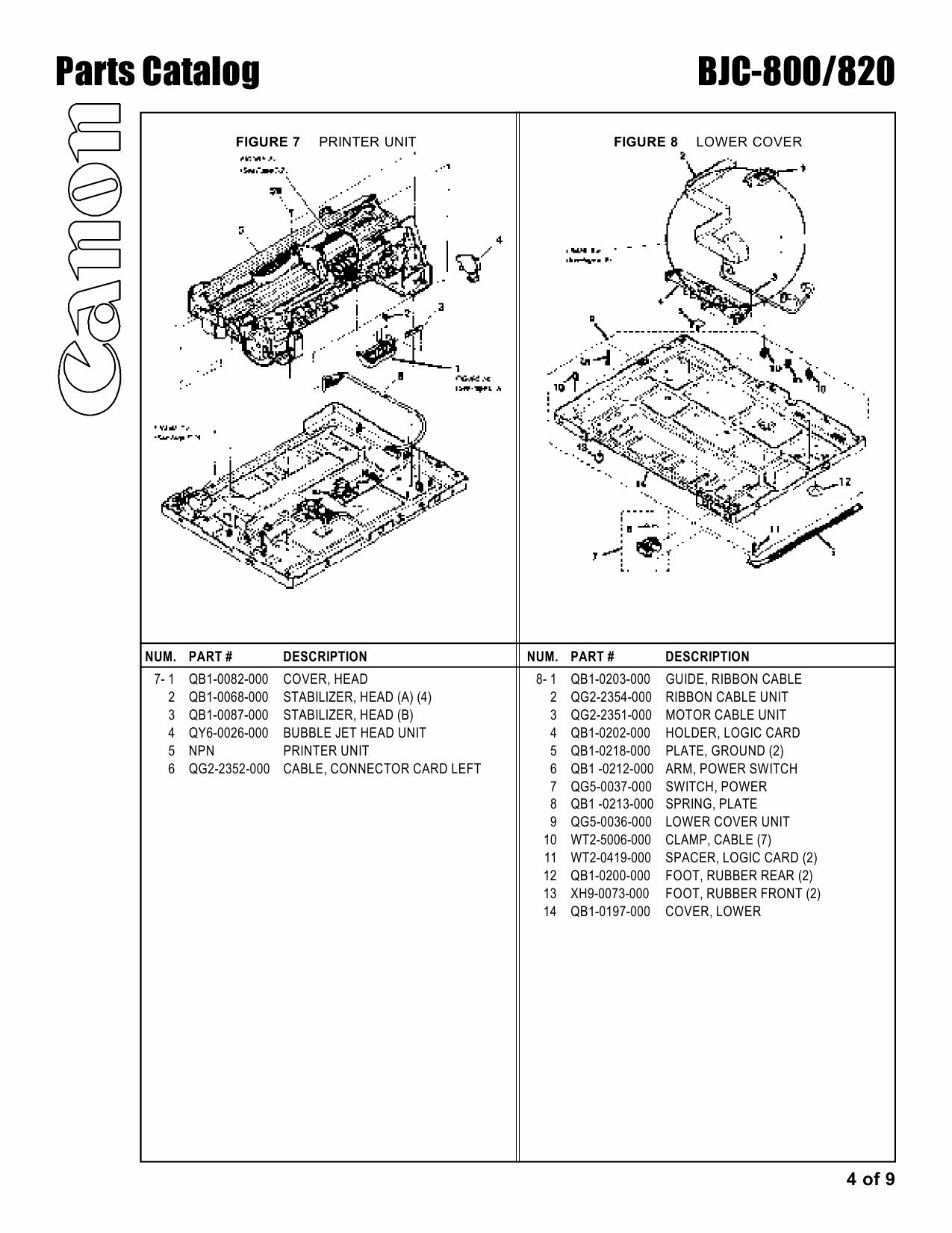 Canon BubbleJet BJC-800 820 Parts Catalog Manual-3
